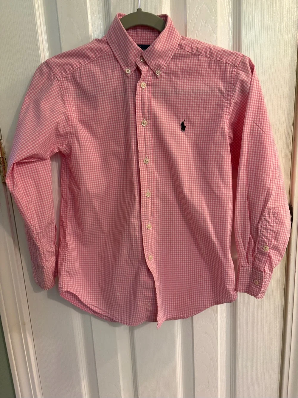 Ralph Lauren Boys Classic Long-Sleeve Pink/White Check Button-Down Shirt Size 8